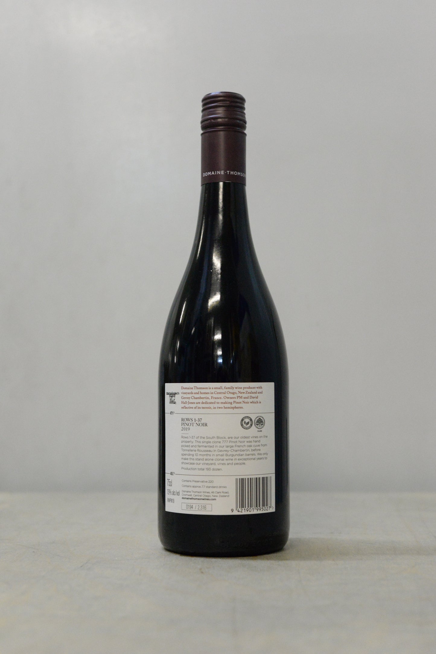 2019 Domaine Thomson "Rows 1-37" Single Vineyard Central Otago Pinot Noir